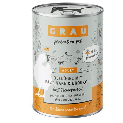 12x 400g GRAU Hundefutter Geflügel mit Pastinake/Brokkoli Hundefutter nass