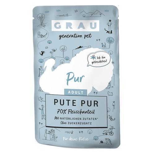 Sparpaket: 32x125g GRAU Adult Getreidefrei Pute Pur Katzenfutter nass