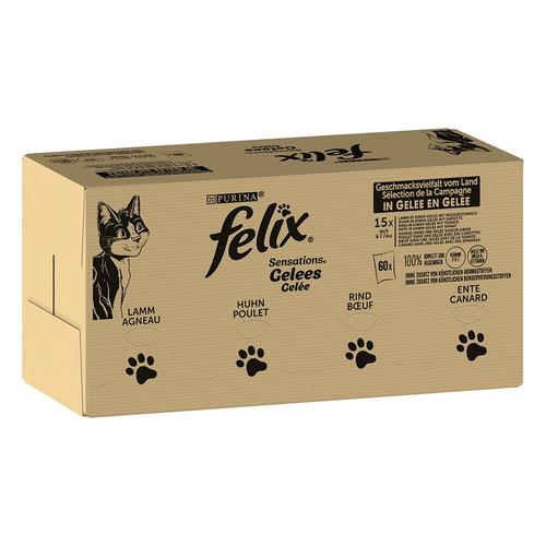 120x85g Geschmacksvielfalt vom Land Jumbopack Felix Sensations Pouches Nassfutterfür Katzen in Gelee