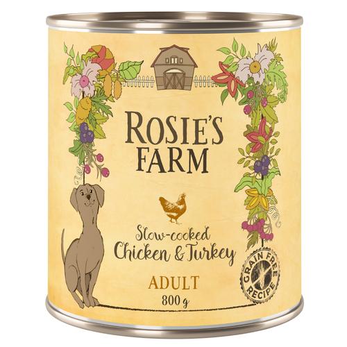 6x800g Adult Huhn & Truthahn Rosie's Farm Nassfutter für ausgewachsene Hunde