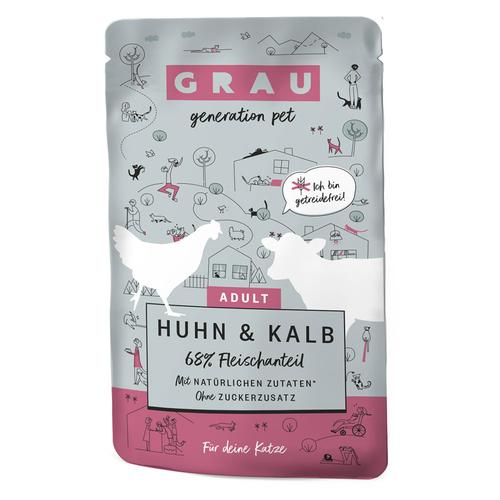 Sparpaket: 32x125g GRAU Adult Getreidefrei Huhn & Kalb Katzenfutter nass