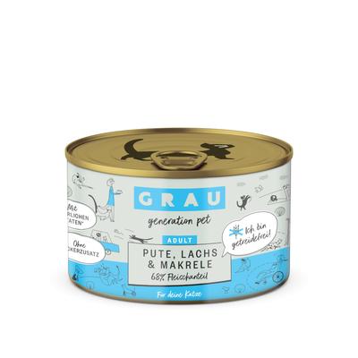 Sparpaket: 24x200g GRAU Adult Getreidefrei Pute, Lachs, Makrele Katzenfutter nass