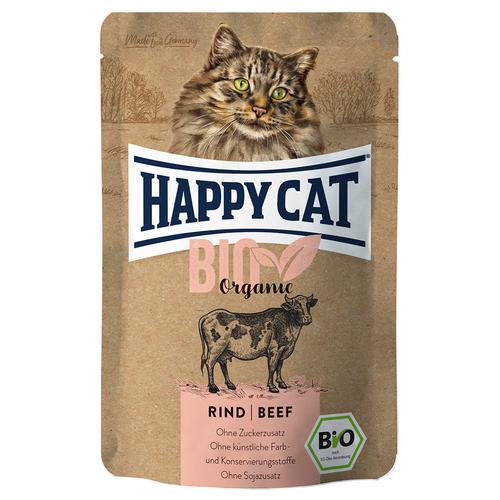 Sparpaket: 12x85g Happy Cat Bio Pouch Bio-Rind Katzenfutter nass