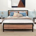 17 Stories Metal Platform Bed Frame w/ Wood Headboard Wood in Black/Brown | 39 H x 60 W x 81 D in | Wayfair F269808C818748FA8EBD172FF7E228AA