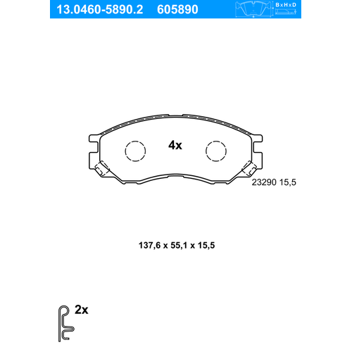 ATE Bremsbelagsatz, Scheibenbremse vorne rechts links für MITSUBISHI X3511009 MR389550 MR205256 13.0460-5890.2