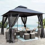 10' x 10' Outdoor Canopy Patios Gazebo with Steel Roof, Gazebo Canopy, Canopy Shelter, Garden Event Party Tent