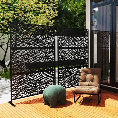 Black Metal Free Standing Outdoor Privacy Screen for Patio Garden