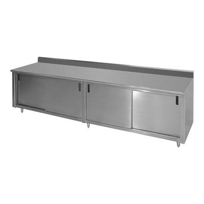 Advance Tabco CK-SS-3012M 30" x 144" 14 Gauge Work Table with Cabinet Base and Mid Shelf - 5" Backsplash