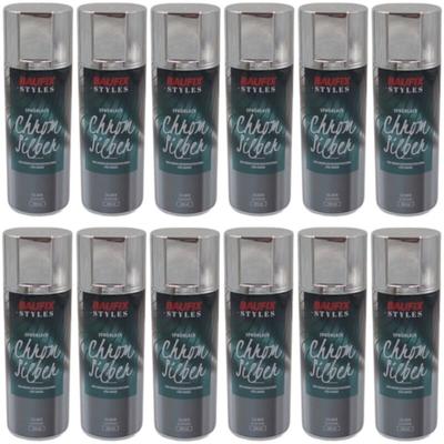 12x Baufix Chrom Silber Effektlack Lackspray 400ml Farbspray Sprühdose Spraydose Image