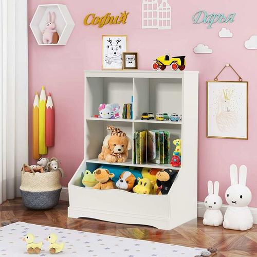 3-etagiger Spielzeugschrank, Aufbewahrungsschrank mit offenen Faechern&Kasten, Bücherregal