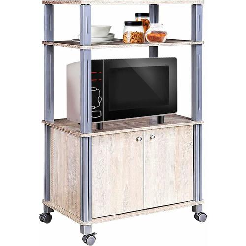 Mikrowellenregal, Mikrowelle Regal Ablage, Küchenregal auf Rollen mit 3 Schichten und Schrank,