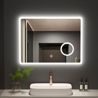 Meykoers Badspiegel LED 80x60cm Badezimmerspiegel mit Kaltweiß Beleuchtung mit Touch-Schalter und