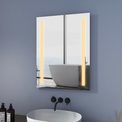 Badspiegel mit Beleuchtung 80x60cm Badezimmerspiegel, Wandschalter mit Warmweiß Beleuchtung