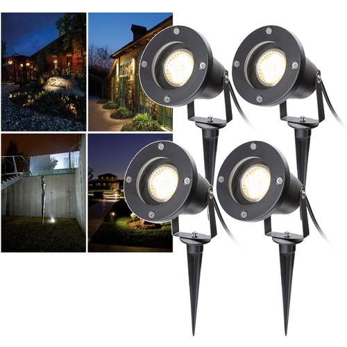 Gartenleuchte Led Gartenstrahler Warmweiß 4er Pack led Gartenbeleuchtung IP65 4W GU10 Mit Erdspieß