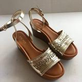 Nine West Shoes | Excellent Condition Nine West Allday Wedge Sandals Gold Size 9.5m! | Color: Brown/Gold | Size: 9.5