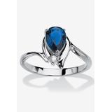 Women's Silvertone Simulated Pear Cut Birthstone And Round Crystal Ring Jewelry by PalmBeach Jewelry in Sapphire (Size 5)