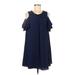 She + Sky Casual Dress - A-Line: Blue Print Dresses - Women's Size Small