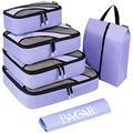 BAGAIL 6 Set Packing Cubes,Travel Luggage Packing Organizers with Laundry Bag(Lavender), Lavender, Small, Medium, Large, X-Large, Solid