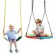 GYMAX Double Swing set, Metal Swing Frame with Saucer Tree Swing & Belt Swing, Indoor Outdoor Kids Swings set for Garden Playground, 300kg Weight Capacity