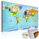 Tableau en liège carte du monde : drapeaux de pays - 90 x 60 cm - Multicolore