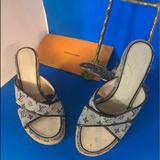 Louis Vuitton Shoes | Louis Vuitton Mini Monogram Espadrille Wedges Lv Toe Mule Ibiza Date Codeca0123 | Color: Blue/Cream | Size: 35eu