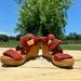 Madewell Shoes | Italian Made - Madewell 1937 Footwear Red/Orange Wood And Leather Strap Sandals | Color: Orange/Red | Size: 6