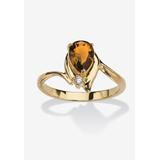 Women's Yellow Gold Plated Simulated Birthstone And Round Crystal Ring Jewelry by PalmBeach Jewelry in Citrine (Size 10)