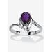 Women's Silvertone Simulated Pear Cut Birthstone And Round Crystal Ring Jewelry by PalmBeach Jewelry in Amethyst (Size 8)