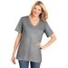 Plus Size Women's Perfect Short-Sleeve V-Neck Tee by Woman Within in Medium Heather Grey (Size 7X) Shirt