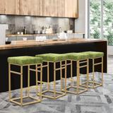 30 Inch Backless Metal Barstool with Beige/Green Velvet Seat-Set of 4