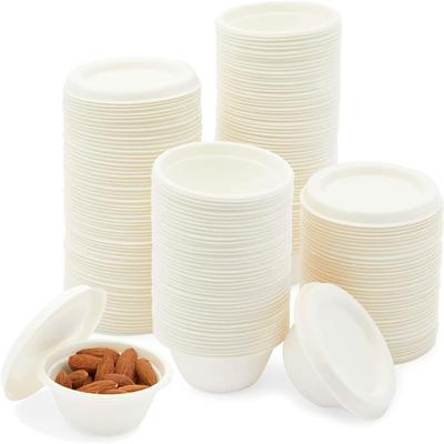 Bagasse Cups with Lids, 2 oz To Go Food Portion Containers (200 Pieces) - White