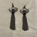 Free People Jewelry | Free People Leather Wrap Chain Earrings | Color: Black/Silver | Size: Os