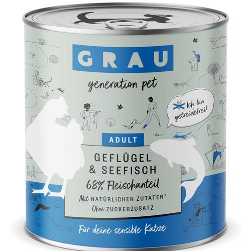 GRAU Adult Getreidefrei 6 x 800 g – Geflügel & Seefisch