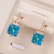 Kinel-Boucles d'Oreilles Pendantes en Or Rose pour Femme Coupe Délicate Carré Éblouissant Bleu