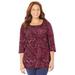 Plus Size Women's Easy Fit Squareneck Tee by Catherines in Midnight Berry Abstract Dots (Size 4X)