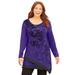 Plus Size Women's Layered Asymmetrical Tunic by Catherines in Dark Violet Scroll (Size 2X)