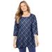 Plus Size Women's Easy Fit Squareneck Tee by Catherines in Navy Bias Plaid (Size 0X)