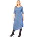 Plus Size Women's Impossibly Soft Textured Knit dress by Catherines in Navy Tweed Stripe (Size 5X)