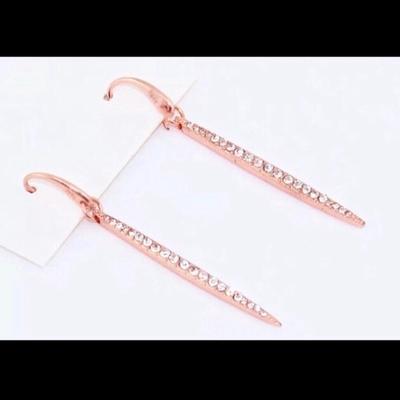 Michael Kors Jewelry | M Kors Rose Gold Swarovski Crystal Long Matchstick Bar Dangle Earrings | Color: Gold/Pink | Size: Bar 4cm, Dangle/Drop 5cm
