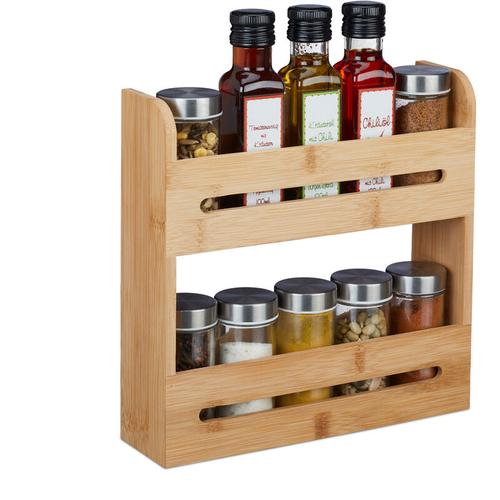 Relaxdays – Gewürzregal Bambus, Gewürzständer 2 Etagen, hbt: 25 x 25 x 7 cm, für Arbeitsplatte,