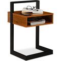 Beistelltisch, eckiger Nachttisch mit Fach, Walnuss Optik, Retro Design, hbt 60,5 x 40 x 34 cm,