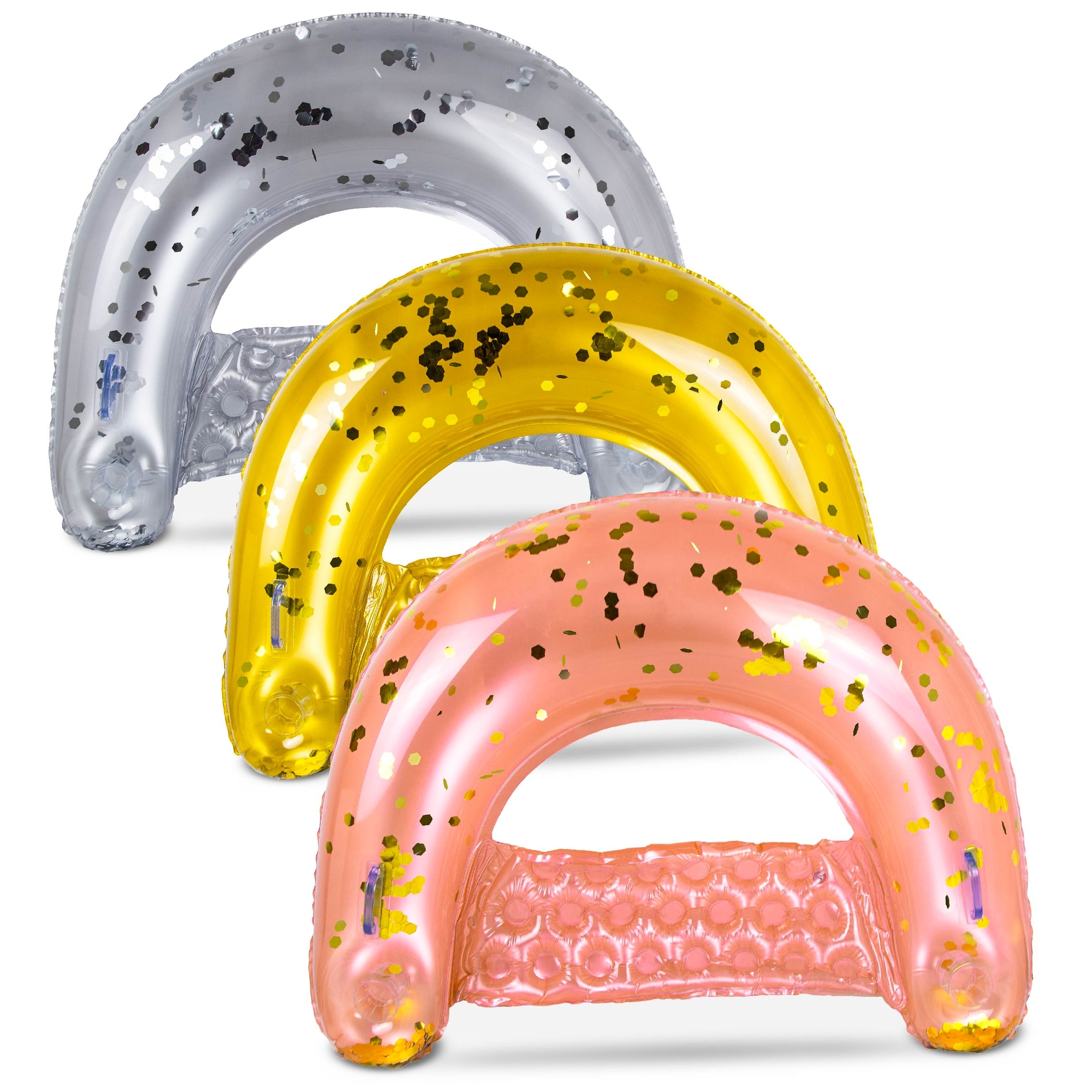 POZA Inflatable Pool Float Chair Filled with Sparkle Confetti - 3 Pack - ‎48 x 38 x 12 inches