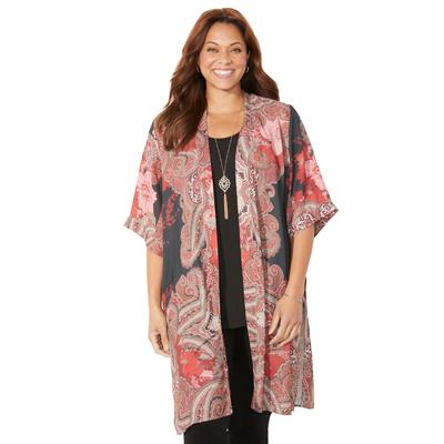 Plus Size Women's Luxe Georgette Long Kimono by Catherines in Black Floral Paisley (Size 4X)