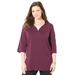 Plus Size Women's Suprema® Y-Neck Duet Tee by Catherines in Deep Grape (Size 1X)