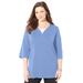 Plus Size Women's Suprema® Y-Neck Duet Tee by Catherines in French Blue (Size 2X)