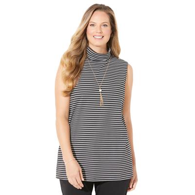 Plus Size Women's Suprema® Sleeveless Turtleneck by Catherines in Black Stripe (Size 0X)