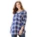 Plus Size Women's Perfect Plaid Swing Shirt by Catherines in Navy Plaid (Size 0X)