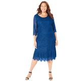 Plus Size Women's Shirred Lace Flounce Dress by Catherines in Ultra Blue (Size 5X)
