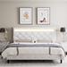 Wade Logan® Alanta Tufted Platform Bed Frame, LED Bed w/ Adjustable Headboard Upholstered/Faux leather in White | 44.1 H x 57.5 W x 79 D in | Wayfair