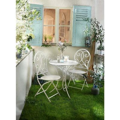 3 tlg. Bistroset "White Romance" aus Metall, weiß, Gartenmöbel Tisch + 2 Stühle Image